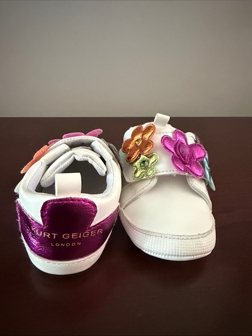Kurt Geiger White Sneakers with Metallic Floral Appliqués
